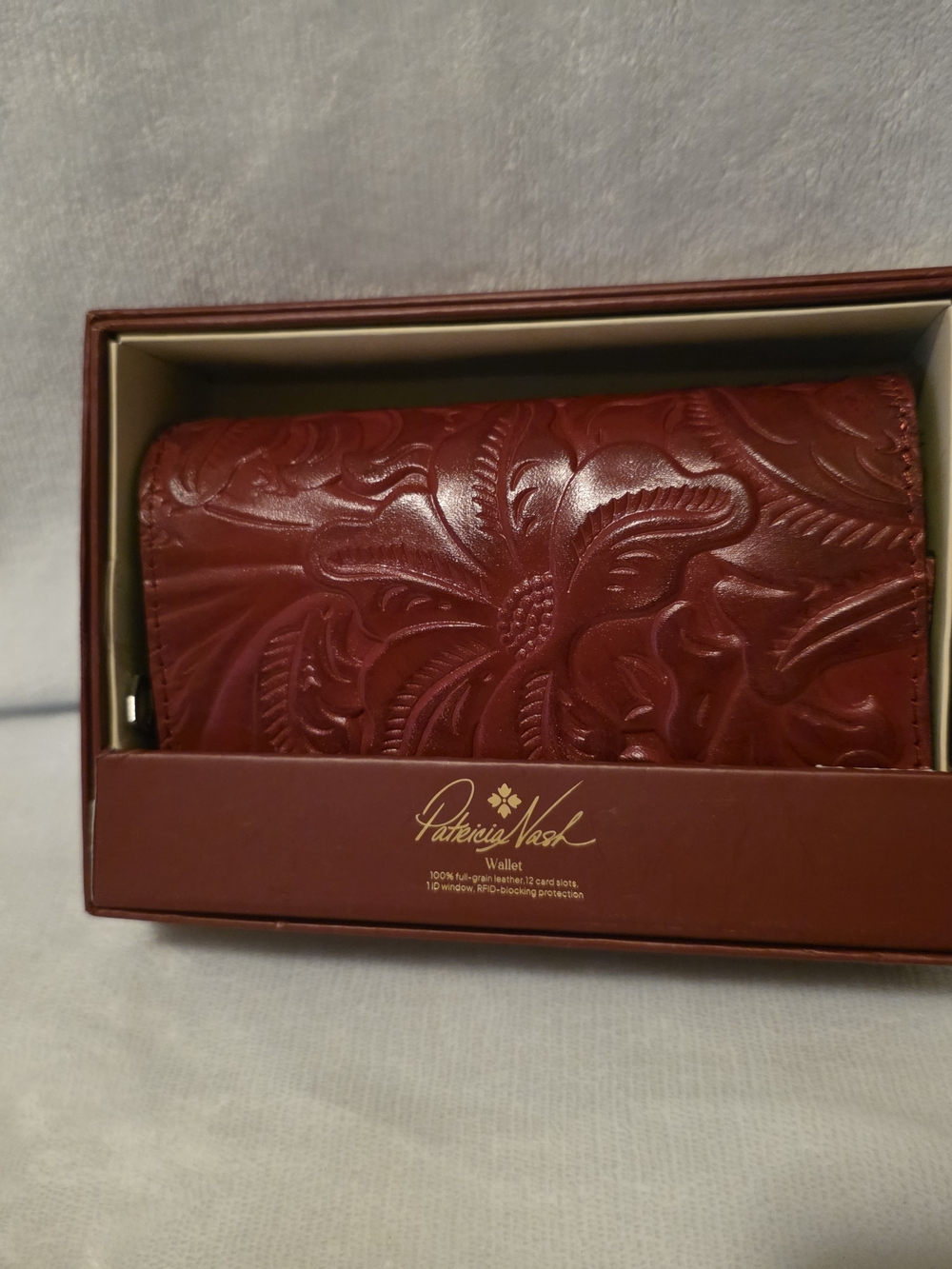 Patricia Nash Embossed Leather Wallet in Deep Red